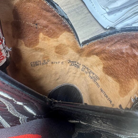 Tony Lama Bonham Black Ostrich Western Boots Men's Size 8 - Picture 5 of 7